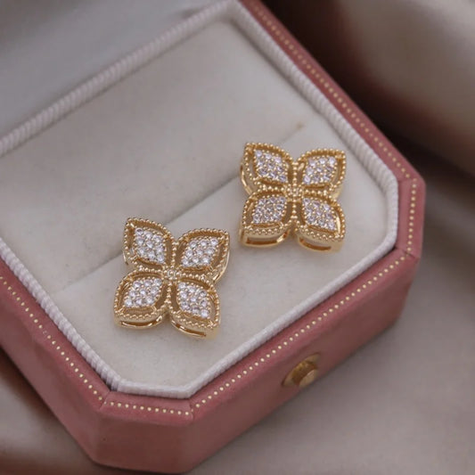 2025 neues Design Modeschmuck 14 Karat vergoldet Luxus Zirkon Blatt Ohrringe elegante Damen Party Zubehör