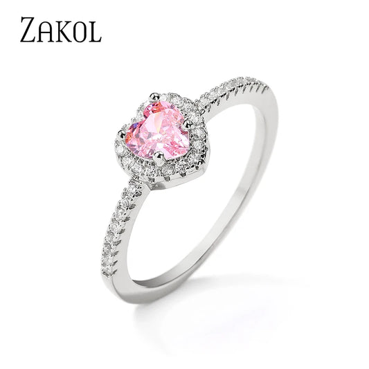 ZAKOL Romantische Herzringe für Frauen Mode AAA Zirkonia